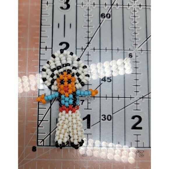Native American Sead Bead Pendant Charm Handmade Indian Chief Vintage - Picture 2 of 6